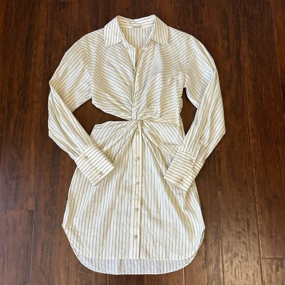 ALEXIS Virgo Mini Shirt Dress White Striped Cut Out Long Sleeve Party - Picture 1 of 13